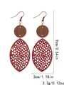 Red leaf-shaped drop earrings featuring wooden top and intricate hollow mesh design - Red Leaf Style (11324)