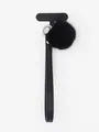 Black PU leather phone lanyard with soft faux fur pom-pom charm and secure connector - Black