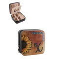 Close-up of Western style jewelry box lid featuring sunflower and vintage X design. - Sunflower Initial X Style / Black
