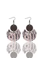 Geometric crescent earrings with dark wood and pink abstract patterned cork textures - Black Pink Splatter