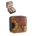 Detail of vintage sunflower jewelry box with interior mirror and functional ring slots. - Sunflower Zipper Style Letter V (41402) / 9.5x9.5x5cm / Black