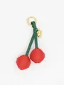 Handmade red cherry bag charm with 3D textured PU leather and gold-tone heart keychain - Cherry Red