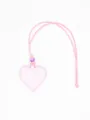 Pink PU leather heart-shaped glasses clip with neck strap and decorative bead - Pink