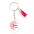 Acrylic flower keychain featuring World's Best Mum text and pink tassel accessory. - World's Best Mum Half Sunflower