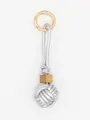 Macro view of hand-woven silver PU leather ball charm featuring a natural wooden bead - Silver (22586)