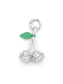 Detailed view of handmade silver PU cherry bag charm with green leaf accents - Silver