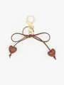 Brown ribbon bow keychain with shiny chocolate heart pendants for bags and keys - Brown Heart With Brown Rope