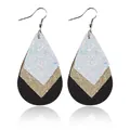 Elegant multi-layer teardrop leather earrings with white and gold glitter accents - Triple Layer Waterdrop Style (10106)