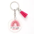 Acrylic keychain featuring pink rainbow with I love you Mom text and pink tassel - I Love You Mom Rainbow
