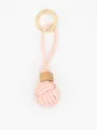 Detail of hand-woven pink PU leather ball charm with wooden bead ornament - Pink (22593)
