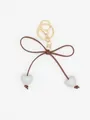 Minimalist ins style brown bow keychain with light grey heart shaped beads for bags - Gray Heart With Brown Rope
