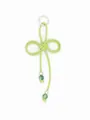 Handmade green braided PU cord keychain charm with marbled beads and silver metal ring - Grass Green