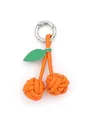 Exquisite handmade knotted PU leather orange cherry charm with silver metal keyring - Orange