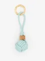 Detail of handmade woven PU leather ball charm with light blue rope and wooden bead - Light Blue (22592)