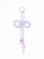 Close-up detail of handmade lavender woven PU rope keychain with marbled beaded accents - Lavender