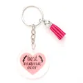 Premium acrylic heart keychain featuring pink tassel and 'Best Mama Ever' print - Best Mama Ever Heart