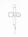 Hand-woven silver PU cord cross keychain pendant with beads in balletcore style. - Silver