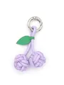 Detailed view of a handmade purple PU leather cherry bag charm with a woven texture. - Cherry Woven Pendant (22064) / Lavender