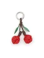 Detailed macro view of a handmade red PU leather woven cherry keychain and bag charm - Cherry Woven Pendant (22062) / Red
