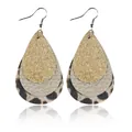 Multi-layered teardrop leather earrings with gold glitter and chic leopard print pattern - Triple Layer Waterdrop Style (10105)