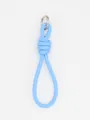 Macro view of light blue braided PU leather lanyard keychain with silver metal ring - Light Blue