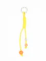 Detailed view of a handmade yellow woven PU rope keychain with bright orange beads - Bright Yellow