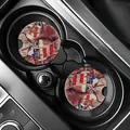 Detailed macro view of Western style car coasters with deer and American flag patterns - Buck Flag (80097) / Two-Piece Set
