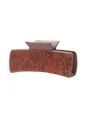 Vintage Western style hair claw clip with rose pattern and brown PU leather finish - Rose Print Style (90325)