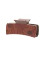 Elegant Western style vintage floral PU leather hair claw clip for women in brown color - Mixed Floral Print Style (90326)