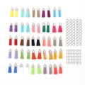 Detailed view of multi-colored suede leather tassels with jump rings and eye pins - 50 Pieces / Multicolor