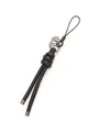 Close-up of DIY handmade black woven leather rope pendant with sleek silver metal tips - Black (21563)