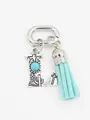 Detailed view of Western style letter L charm with turquoise and light blue tassel - Letter L