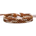 Close-up of handmade brown and white braided wax rope bracelet with ethnic style - Brown and White Woven (30270)