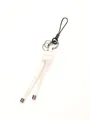 Handmade minimalist white knotted leather cord keychain charm with metal rings and strap - White (21567)