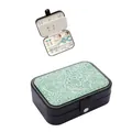 Vintage western style embossed floral leather jewelry box in teal and black finish - Medium Snap Style / 16x11x5cm / Teal Embossed