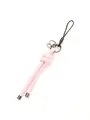 Close-up of pink handmade leather knot keychain with metallic rings detail. - Light Pink (21569)