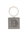 Close-up detail of square zinc alloy keychain with embossed vintage leather letter B - 20719
