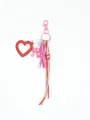 Detail of handmade woven bag charm with red leather heart mirror and pink bow pendant - Red(22172)