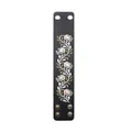 Detailed macro view of folk style black PU leather cuff with white floral embroidery. - Black Ethnic Embroidery (30229)