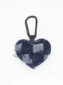 Llavero de corazón de tela vaquera a cuadros azules y blancos con bordes deshilachados - Cuadros Azul Blanco