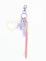 Detailed macro shot of heart-shaped leather mirror keychain with neon braided cord and bow - Cream White(22173)