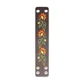 Detailed flat view of a brown ethnic PU leather cuff with orange floral embroidery - Dark Brown Ethnic Embroidery (30230)