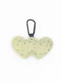 Detailed view of a pale green double heart fabric keychain featuring gold stars. - Pale Green Star Denim