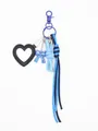 Detail of black heart leather mirror and blue bow charm woven keychain bag pendant - Blue and Black Contrast(22174)