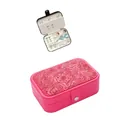 Embossed retro western style PU leather jewelry box in pink with interior compartments - Medium Snap Style / 16x11x5cm / Pink Floral Embossed