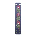 Ethnic blue PU leather bracelet with red floral embroidery and snap buttons. - Dark Blue Ethnic Embroidery (30231)