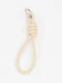 Elegant minimalist beige PU leather braided wrist strap keychain with silver ring - Beige