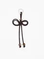 Handmade brown braided bow cord keychain with decorative beads for bag accessories - Dark Brown