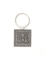 Antique silver finish metal keychain with square pendant featuring vintage engraved letter H - 20723