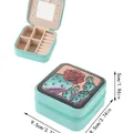Square teal portable jewelry organizer with embossed cactus floral design and zipper - 9.5cm x 9.5cm x 5cm / Mint Green Cactus Floral